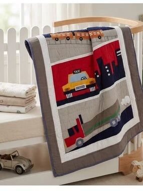 Children's Taxi & Truck Quilted Throw Blanket - Gray/Red